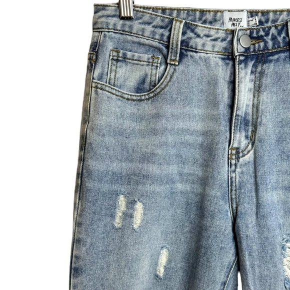 Princess Polly High Rise Tapered Leg Distressed Ripped Rigid 100% Cotton Jeans 2 - Picture 6 of 16